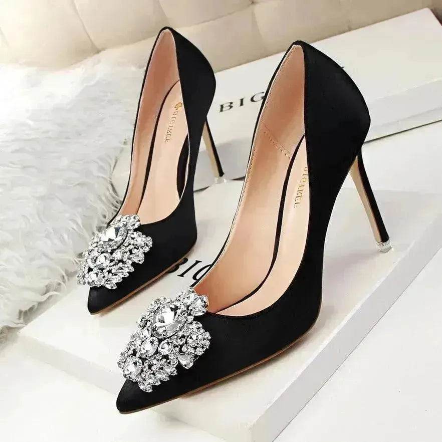 Black High Heels Women Stiletto Professional Leather Shoes Pointed Toe - EX-STOCK Canada