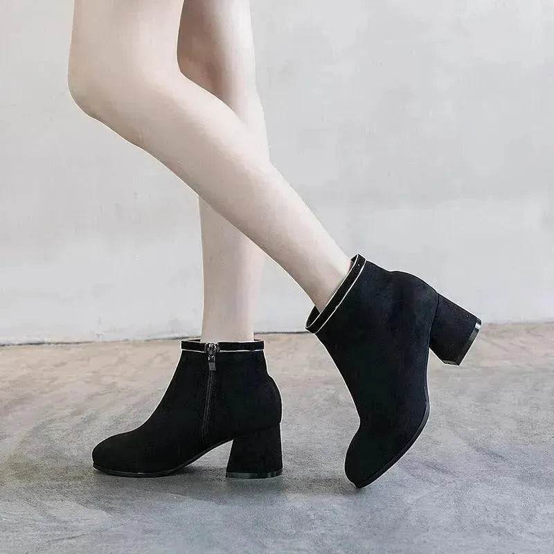 Black Martin Boots Shoes Women Thick Heels - EX-STOCK Canada