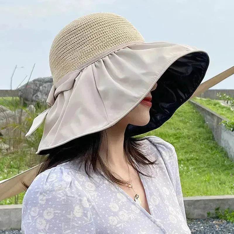 Black Rubber Beach Hat Sun Hat Female Summer Hollow Straw Hat - EX-STOCK Canada