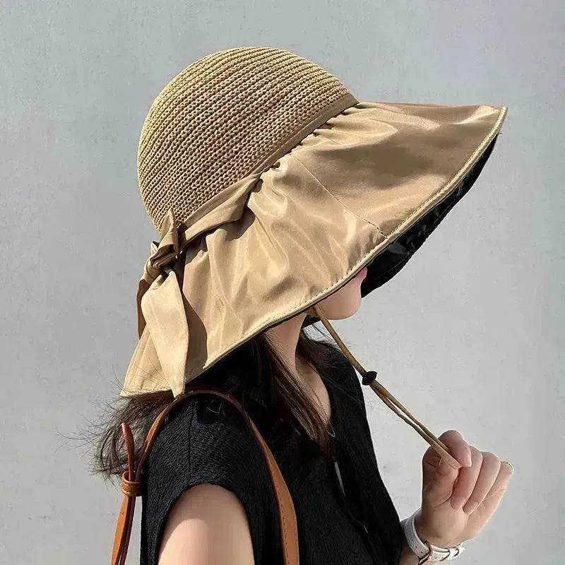 Black Rubber Beach Hat Sun Hat Female Summer Hollow Straw Hat - EX-STOCK Canada