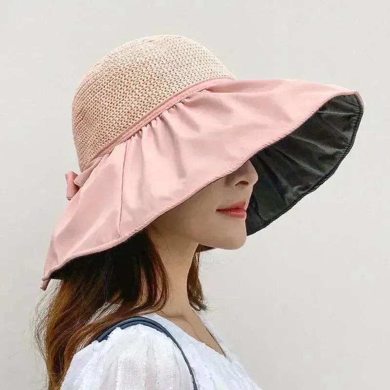 Black Rubber Beach Hat Sun Hat Female Summer Hollow Straw Hat - EX-STOCK Canada