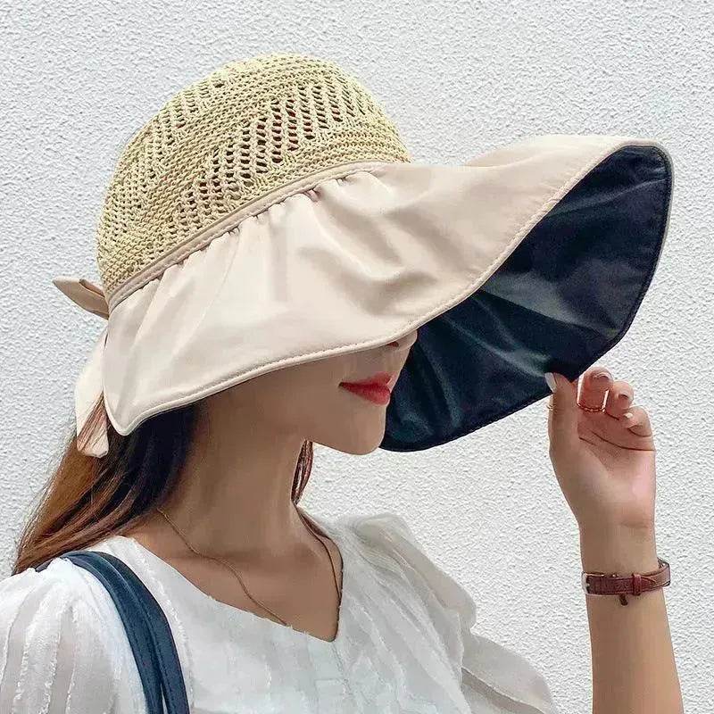 Black Rubber Beach Hat Sun Hat Female Summer Hollow Straw Hat - EX-STOCK Canada