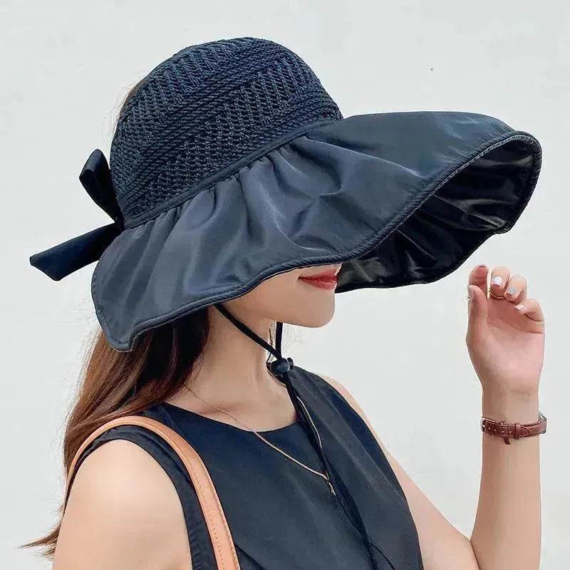 Black Rubber Beach Hat Sun Hat Female Summer Hollow Straw Hat - EX-STOCK Canada