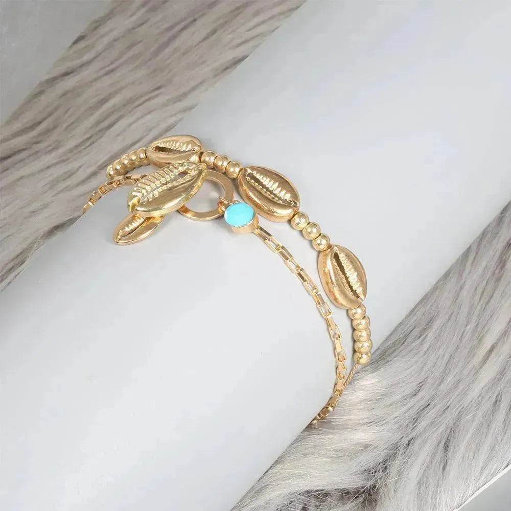 Bohemian Style Handmade Beaded Metal Shell Anklet Personality Double Layer Beach - EX-STOCK Canada