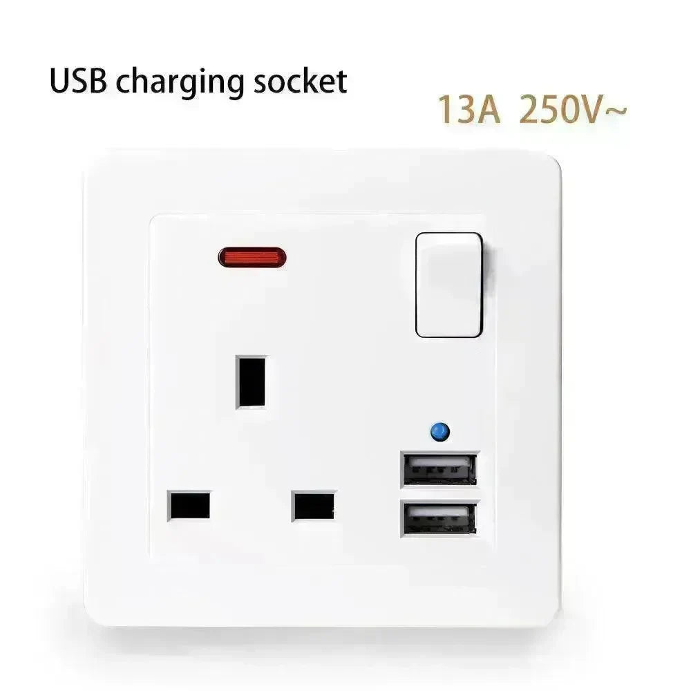 British Standard USB Wall Three-hole Power Strip Socket Panel - EX-STOCK CANADA