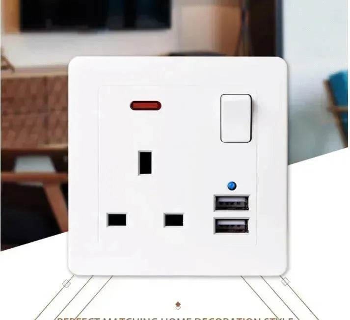British Standard USB Wall Three-hole Power Strip Socket Panel - EX-STOCK Canada