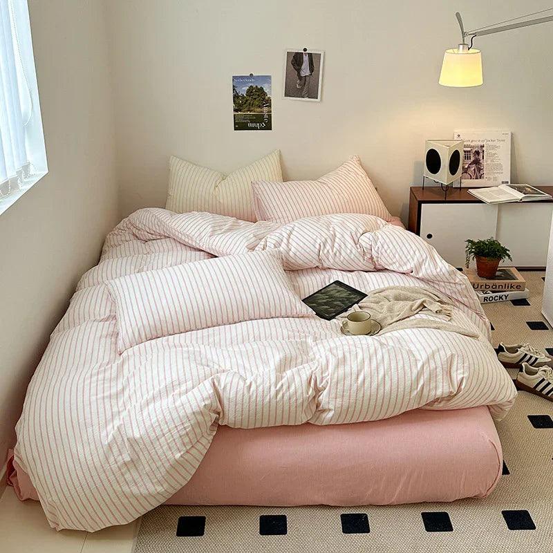 Cotton Yarn-dyed Washed Cotton Four-piece Set Full-cotton Fitted Sheet Non-printed Minimalist Bed Sheet Duvet Cover EX-STOCK Canada