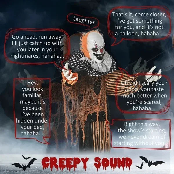 5ft Life Size Outdoor Halloween Decoration, Talking Circus Clown With Sound And Motion Activated, Light Up Eyes EX-STOCK Canada