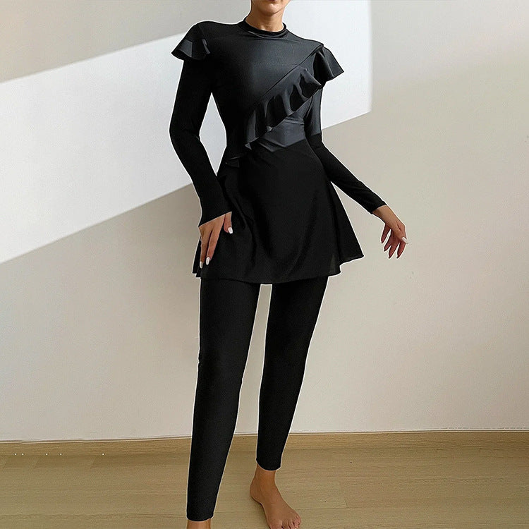 Maillot de bain musulman transfrontalier Couleur unie Bordure à cordon Islamique Femmes Moyen-Orient Dubaï - EX-STOCK Canada