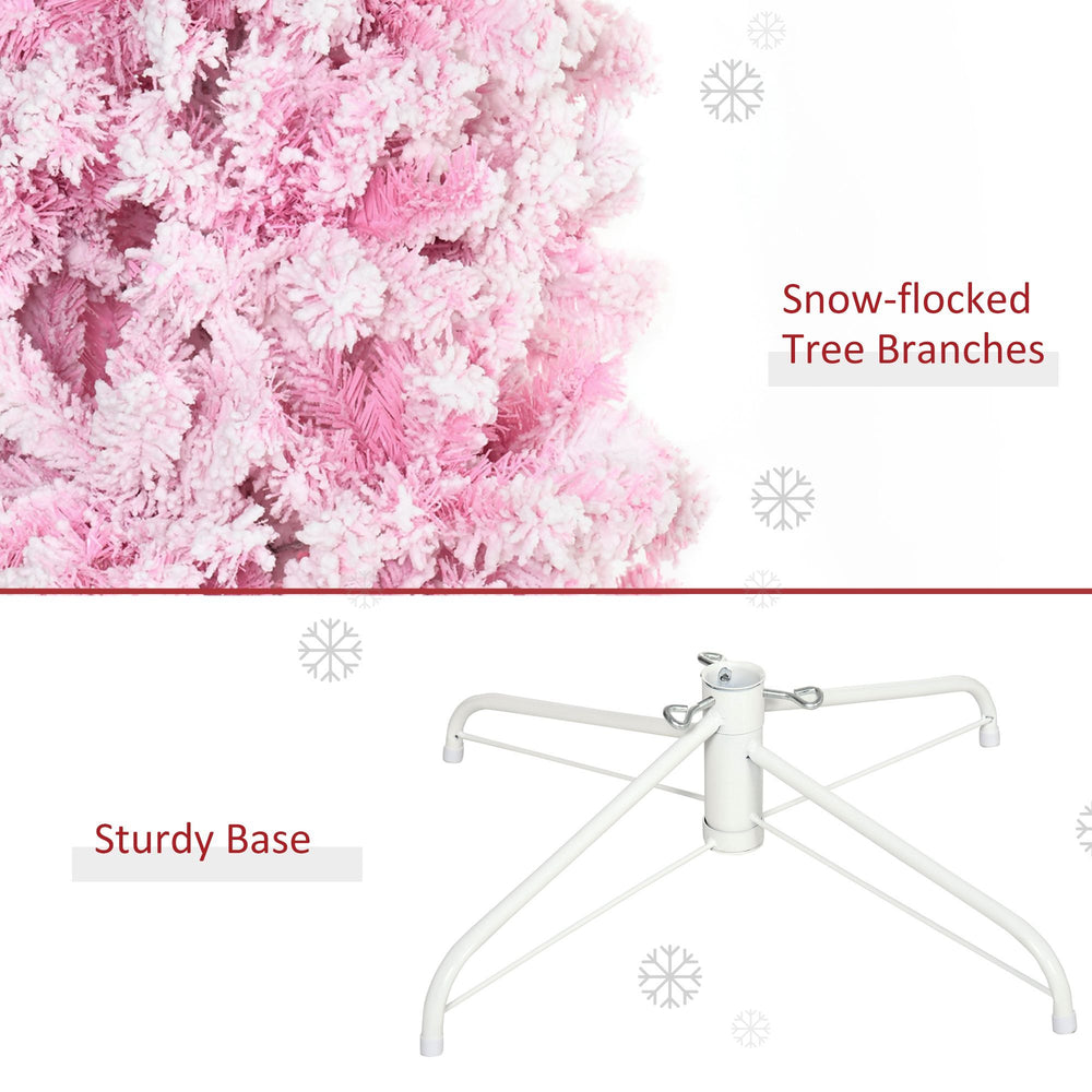 6 FT Snow Flocked Artificial Christmas Tree, Pencil Xmas Tree With Realistic Branches, Auto Open And Steel Base, Pink EX-STOCK Canada