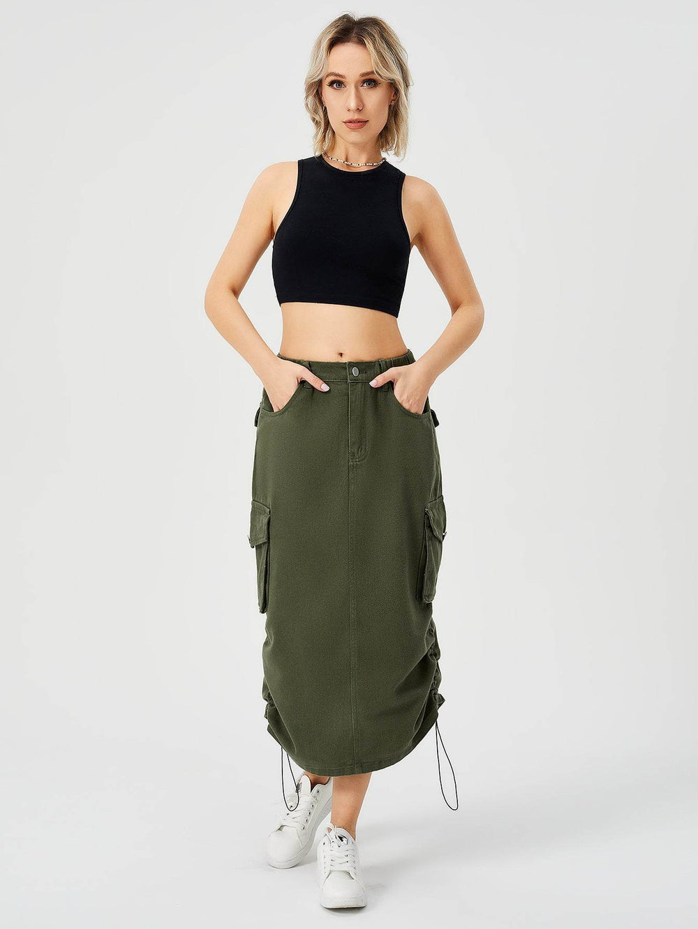 Women Casual Street wear High waisted Pencil Midi Cargo Skirt - EX-STOCK Canada