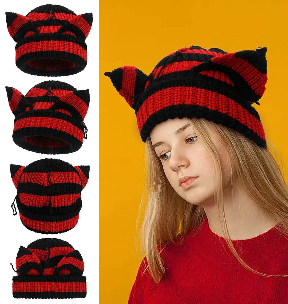 Devil Ears Thickened All Acrylic Knitted Beanie Hat - EX-STOCK Canada