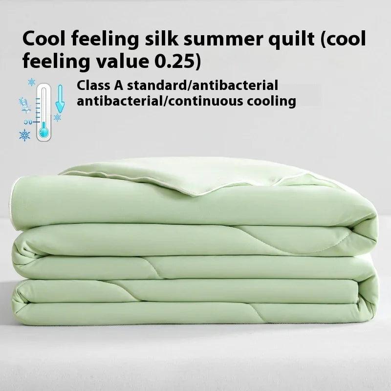 Pure Color Cool Silk Summer Blanket Airable Cover Single Double Summer Ice Cream Ice Silk Summer Quilt Machine Washable Thin Duvet EX-STOCK Canada