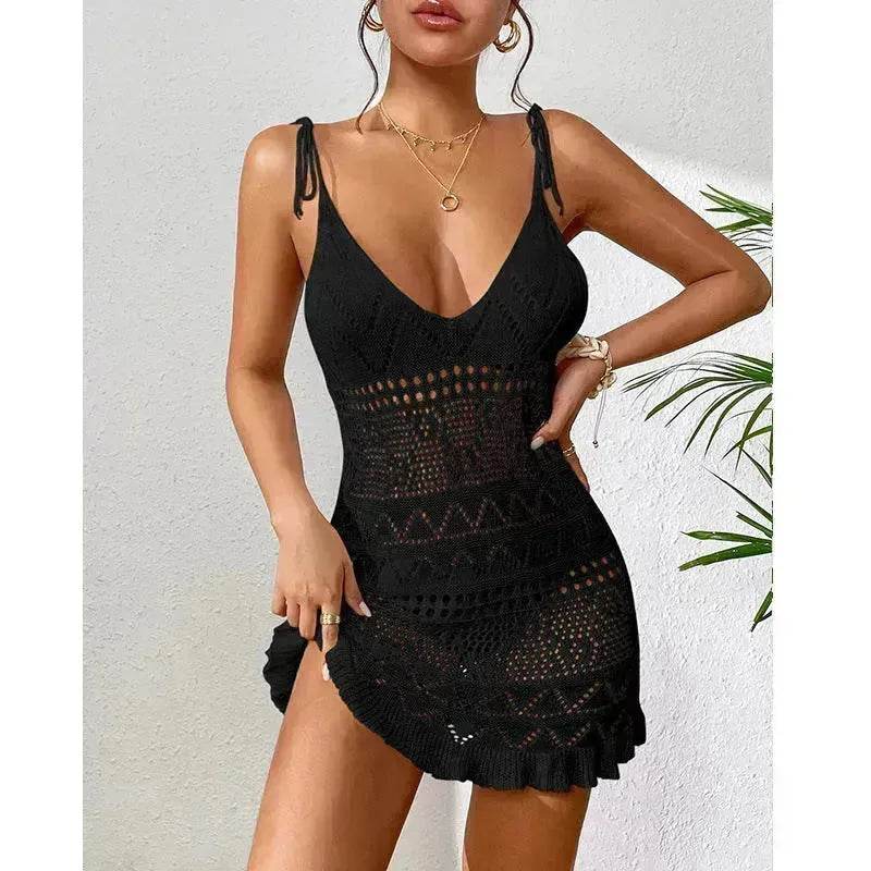 Women's Fashion Suspenders Deep V Knitted Beach Skirt Dress for Chic Ladies - EX-STOCK Canada