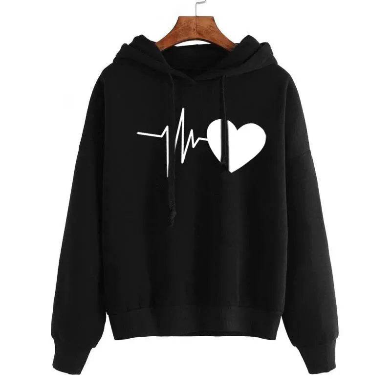 Unisex Heart Print Streetwear Hoodies sweatshirt Pullover Long Sleeve Clothes - EX-STOCK Canada