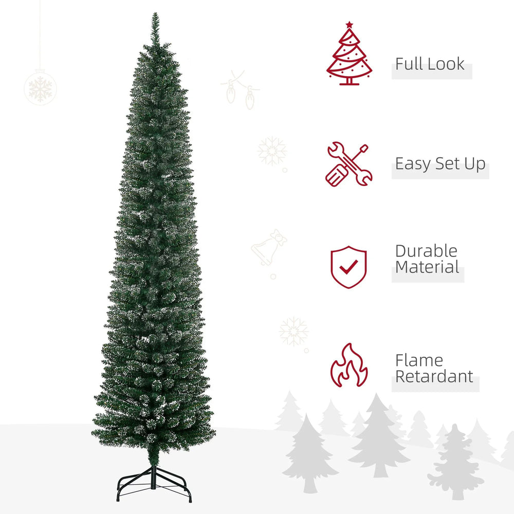 7.5FT Artificial Snow Dipped Christmas Tree Xmas Pencil Tree Holiday Home Indoor Decoration With Foldable Black Stand, Green EX-STOCK Canada