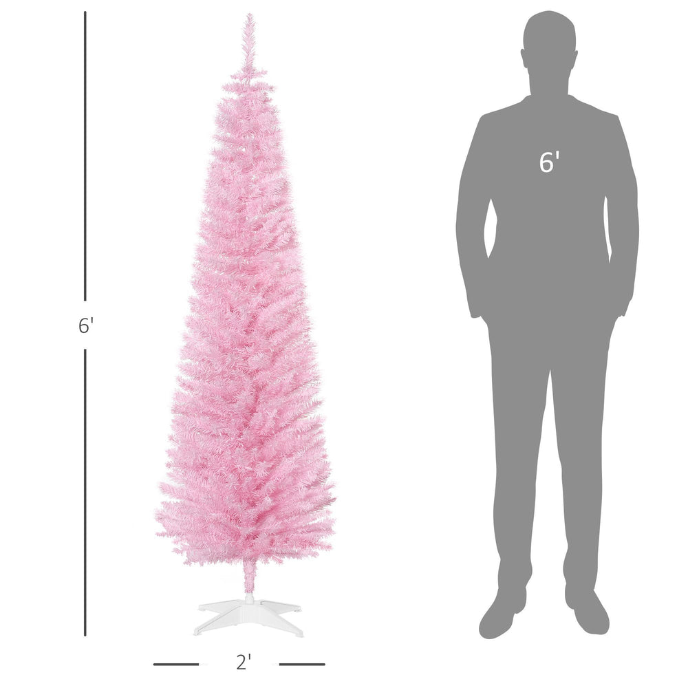 6' Pencil Christmas Tree, Slim Artificial Xmas Tree With Realistic Branches, Sturdy Metal Stand, Pink EX-STOCK Canada