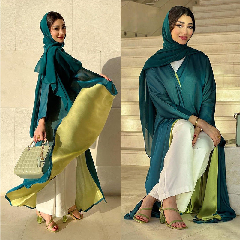 Multi-color Coat Dubai Arabic Chiffon Dress Solid Color Robe - EX-STOCK Canada