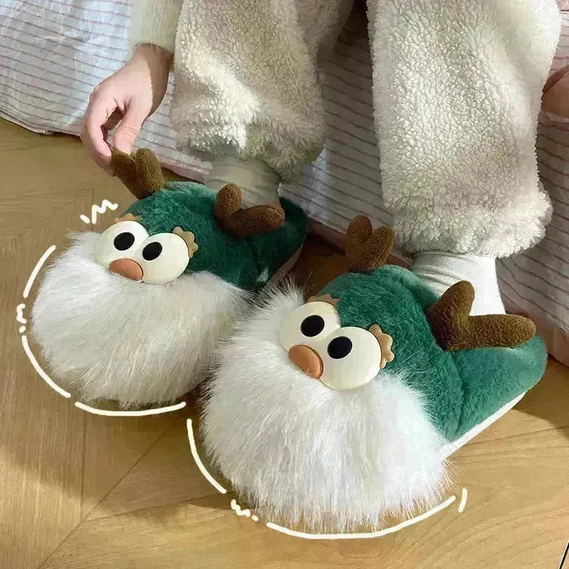 Cute Cartoon Christmas Deer Cotton Shoes Winter Indoor Floor Home Slippers Half-covered Heel Warm Plush Shoes Women - EX-STOCK CANADA