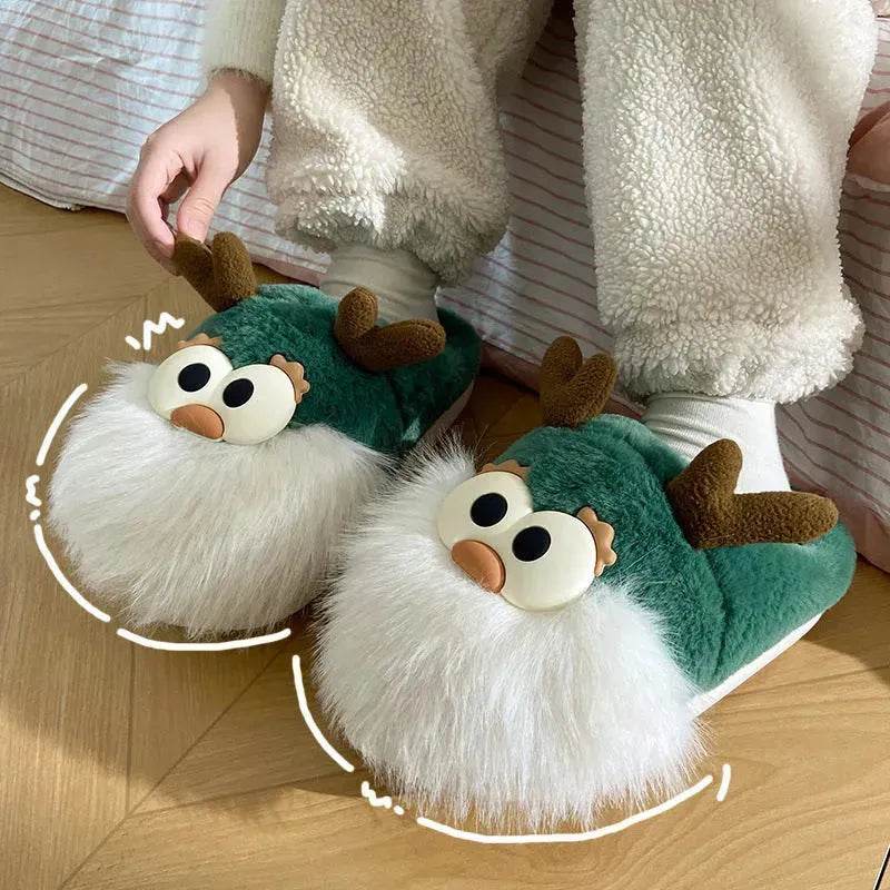 Cute Cartoon Christmas Deer Cotton Shoes Winter Indoor Floor Home Slippers Half-covered Heel Warm Plush Shoes Women - EX-STOCK Canada