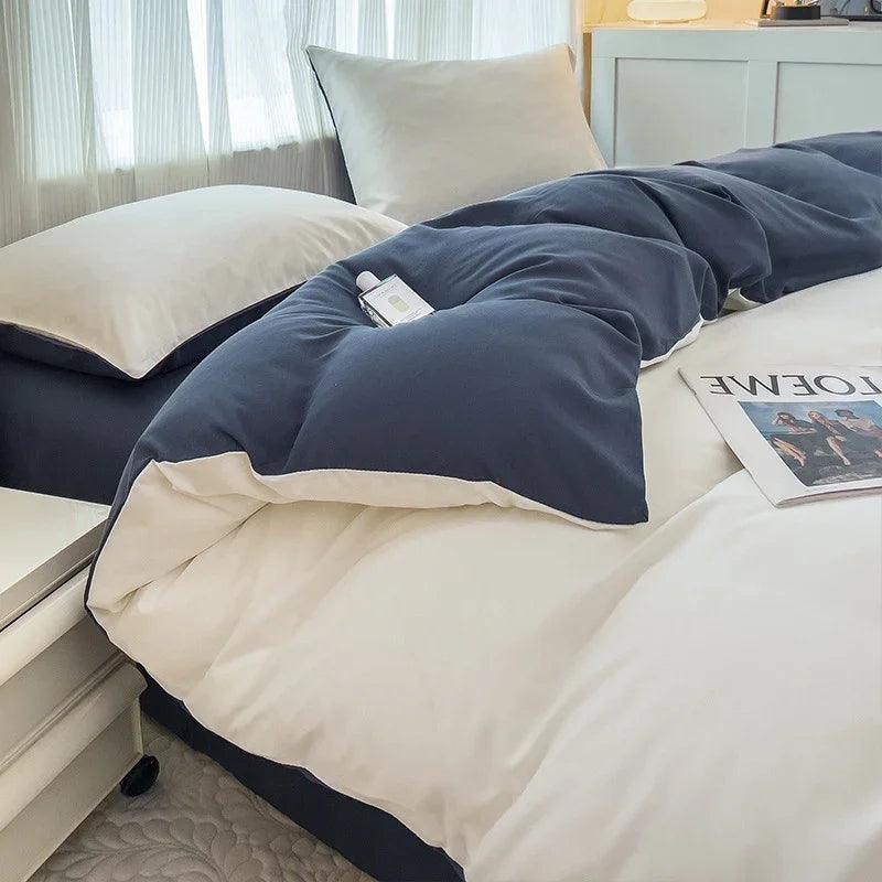 Solid Color Four-piece Set Simple Washed Sanding Duvet Cover EX-STOCK Canada
