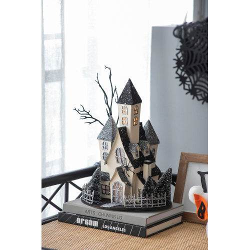 10x8.3x13.5 Cardboard Lighted Haunted House, Black Beige Tabletop Holiday Halloween Decor, Battery Powered - EX-STOCK Canada