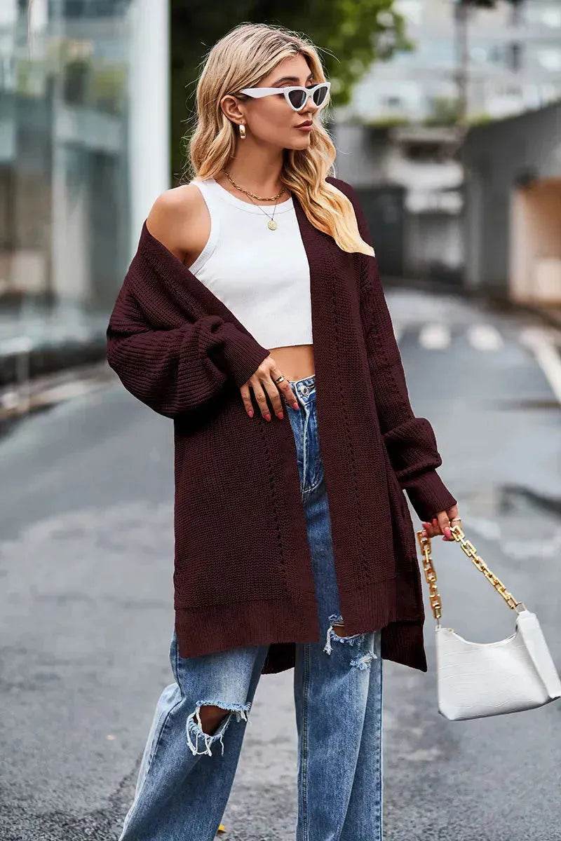 Solid color Loose Cashmere Long Cardigan sweater Jacket for women - EX-STOCK Canada