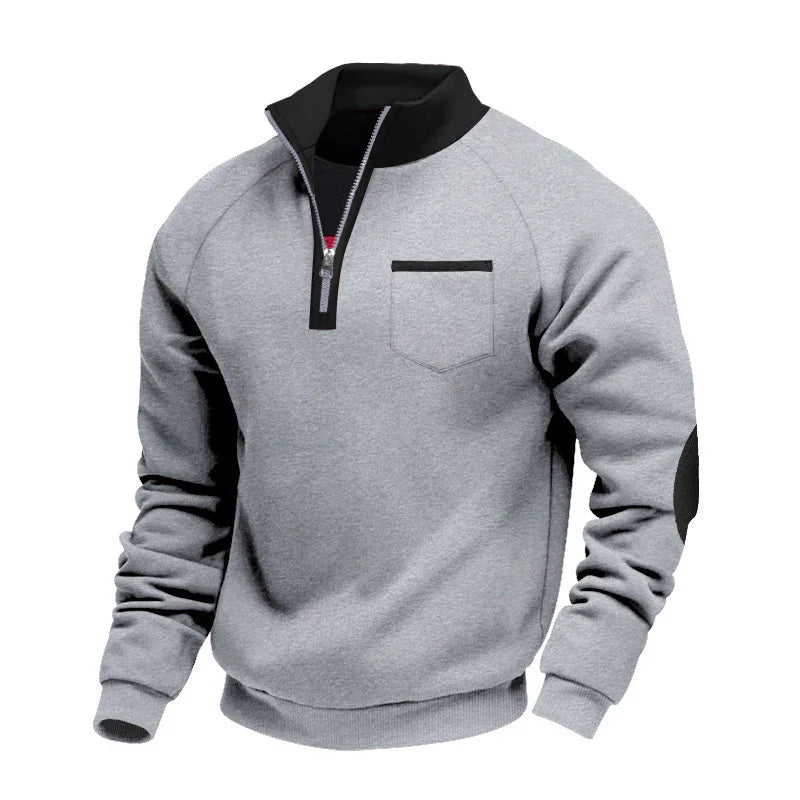 Men's Fleece-lined Heavy-duty Warm Zip-up Stand Collar Patchwork Stylish Casual Long-sleeve Sweatshirt EX-STOCK Canada