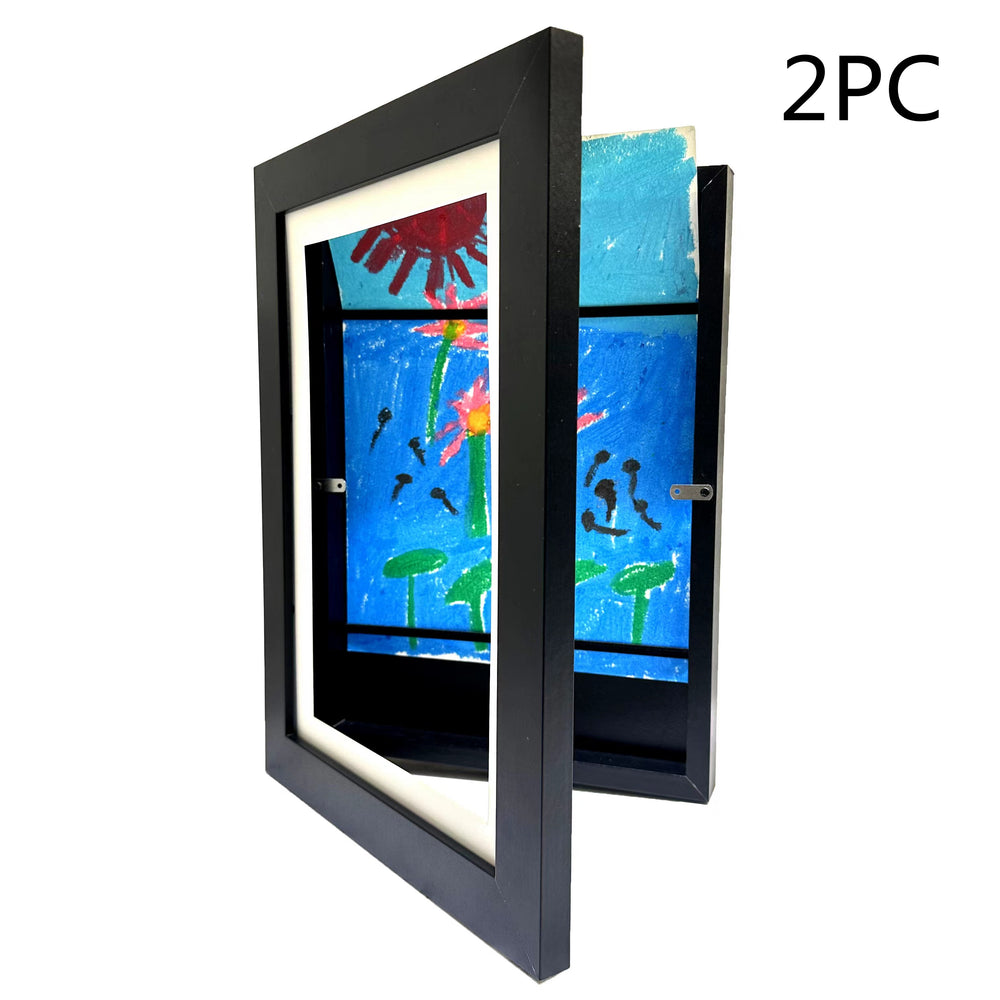 Children's Wooden Art Display Frame – Folding Front-Opening Storage, Black/White/Wood, A4/A3/8K