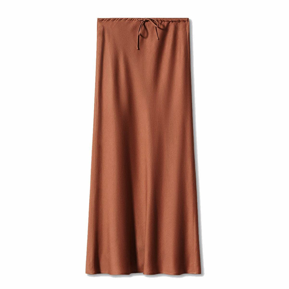 High Quality Satin Silk High Waist Drawstring Lace-up Solid Women Satin Midi Skirt - EX-STOCK Canada