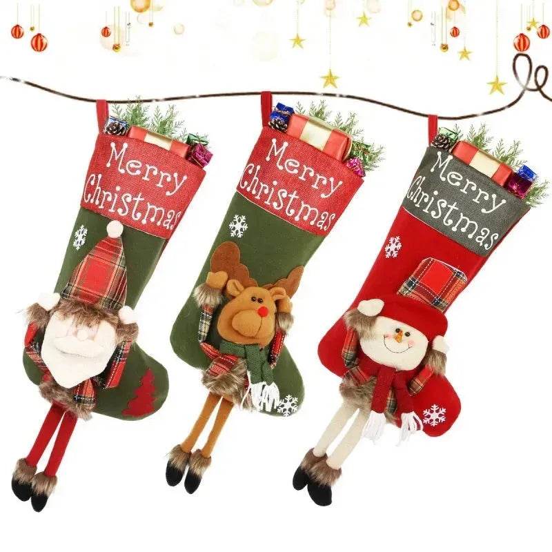 2024 New Year Xmas Big Stockings Set Decorations Christmas 3D Plush Big Sock Christmas Tree Pendant Decorating Supplies - EX-STOCK Canada