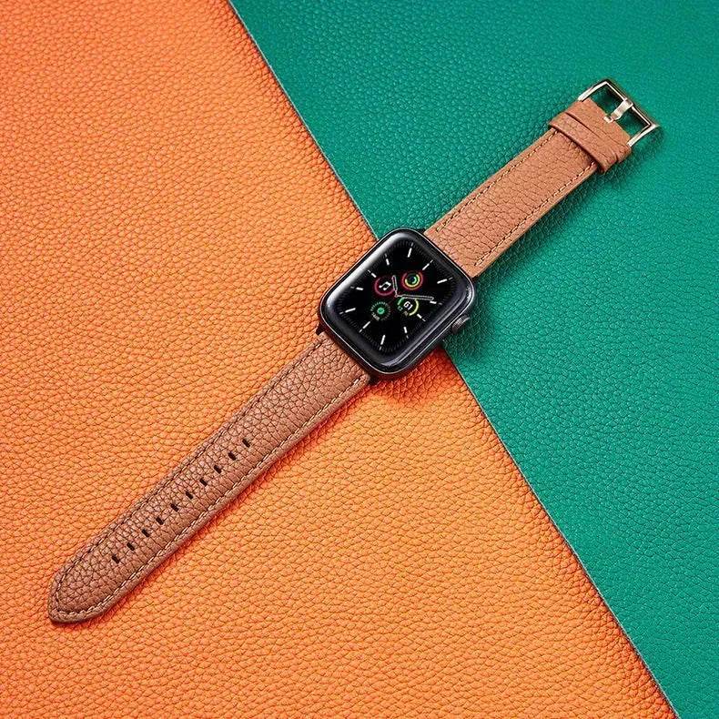 Suitable For Iwatch SE Strap Lychee Pattern Oil Wax Leather Strap New Silicone Leather Strap - EX-STOCK Canada