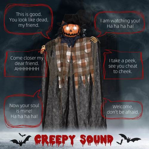 HOMCOM 6 Life Size Halloween Hanging Pumpkin Ghost Decoration, Light-up Eyes And Creepy Talking, Sound Activated Prop For Indoor Or Covered Outdoor Porch, Battery Operated - EX-STOCK Canada