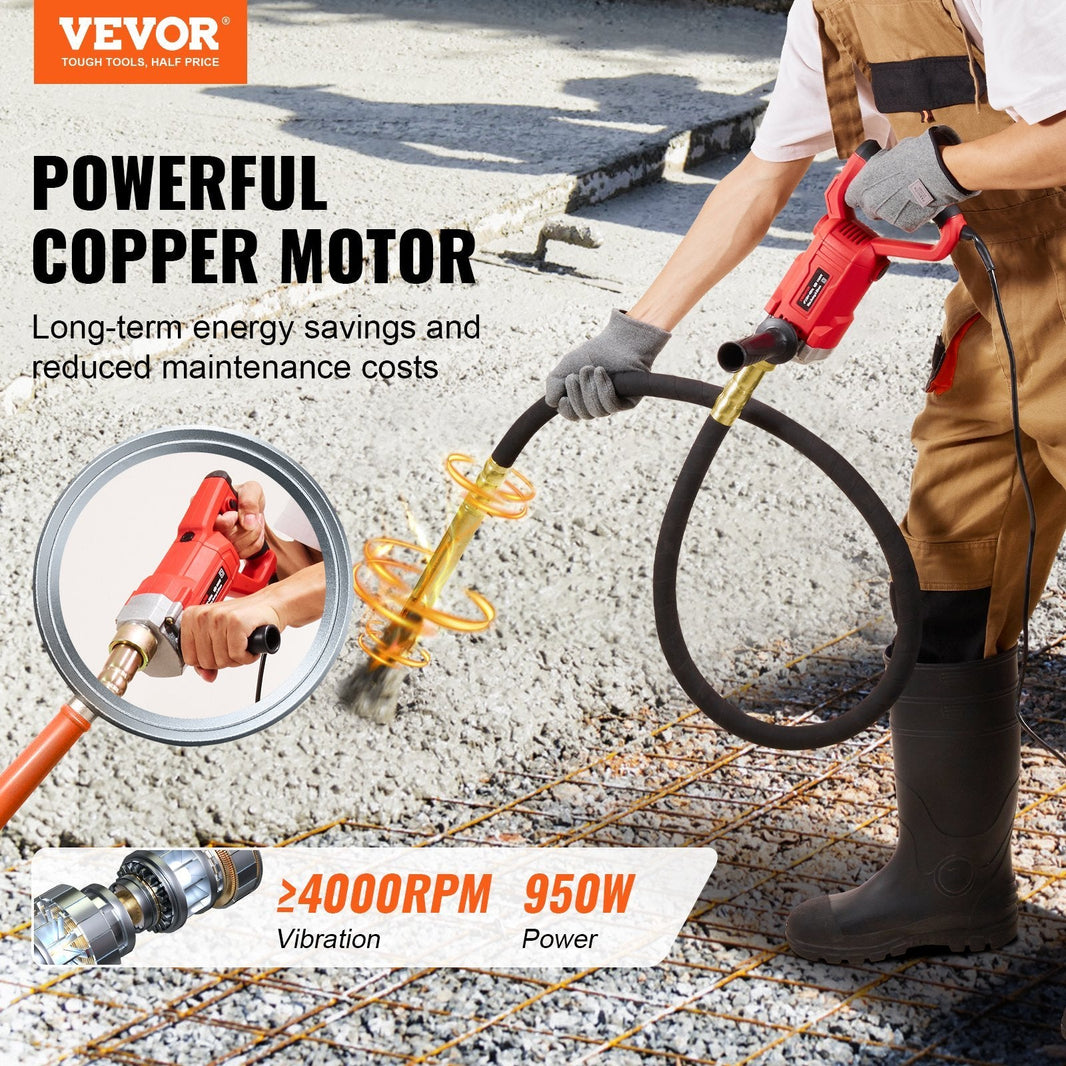 Handheld Concrete Vibrator, 800W Electric Vibrator 13000 VPM, Electric Concrete Vibrating Tool With 6.6ft 2m Shaft Rod, Portable Pencil Cement Vibrator Remove Air Bubble And Mix Concrete EX-STOCK
