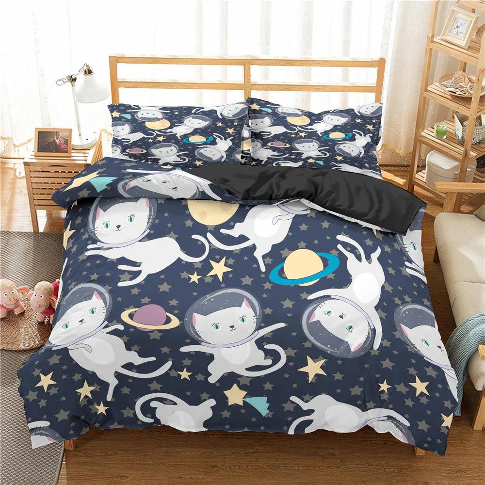 Cartoon Bedding Set Aerospace Astronaut Duvet Cover Quilt Cover Double Bed EX-STOCK Canada