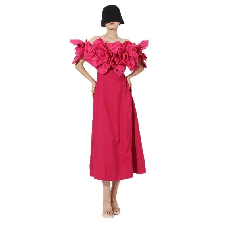 Fashion Heavy Industry Women's Three-dimensional Flower Design Dress EX-STOCK Canada