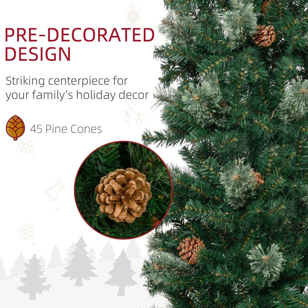 5ft Pencil Christmas Tree, Artificial Christmas With Pine Needles, Realistic Branches, Pine Cones, Metal Base, Green EX-STOCK Canada