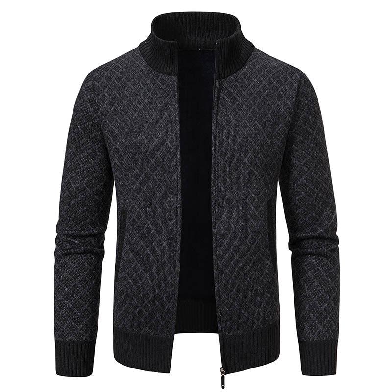 Thickened Plaid Print Jacket Cardigan Fashion Slim Fit Zipper Stand Collar Sweater Winter Men's Casual Long Sleeve Knitted Top Clothing EX-STOCK Canada