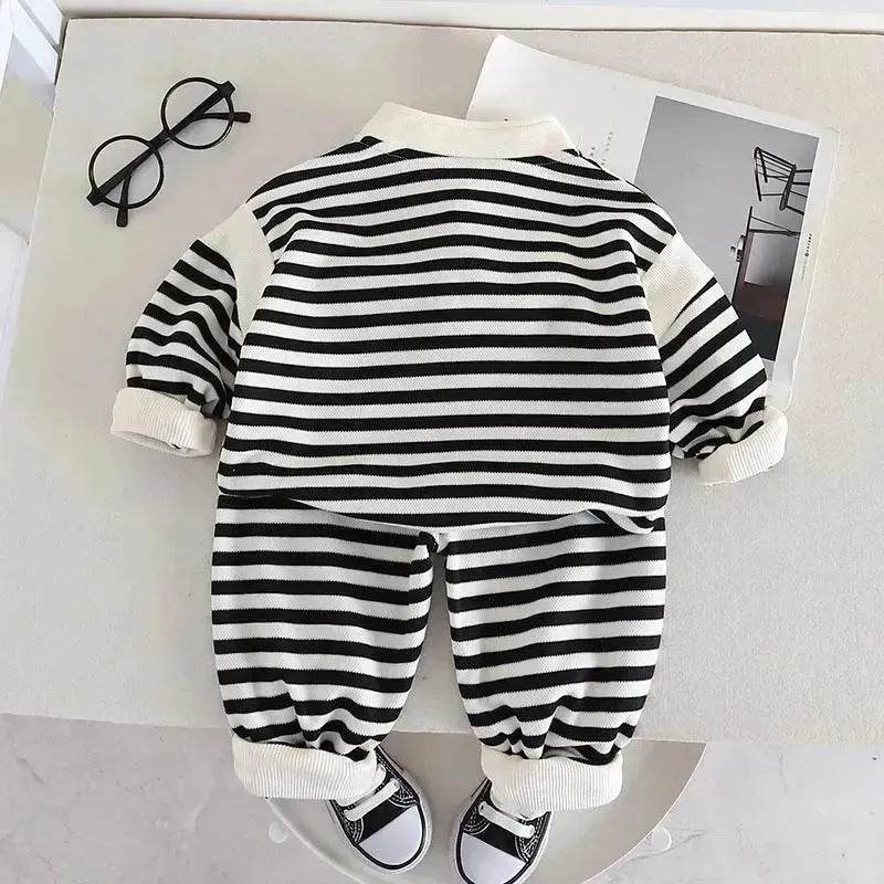 Casual Letter Stripes Loose Round Neck Boys' Long Sleeve Sweater Suit Two piece for boys - EX-STOCK Canada