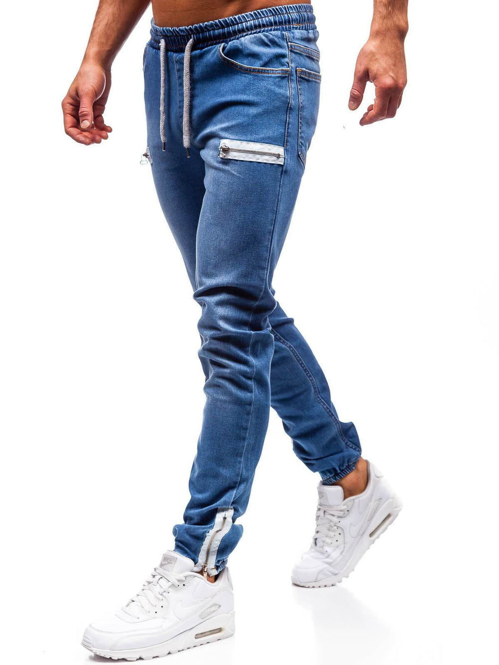 European And American Men's Denim Fabric Casual Frosted Zipper Design Jeans pant Men - EX-STOCK Canada