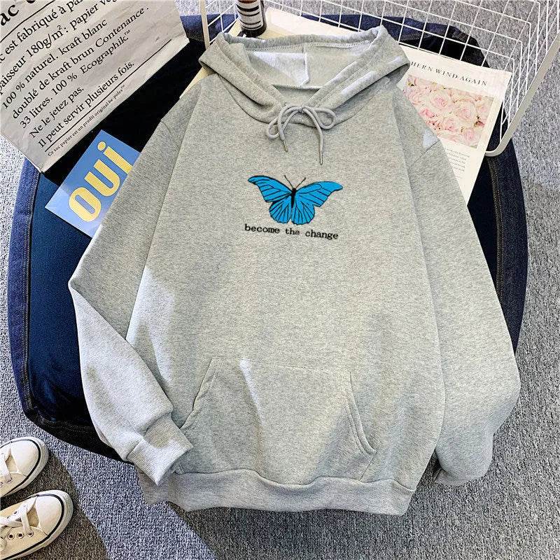 Women Single Butterfly Autumn And Winter Loose Hoodie Pullover sweatshirt - EX-STOCK Canada