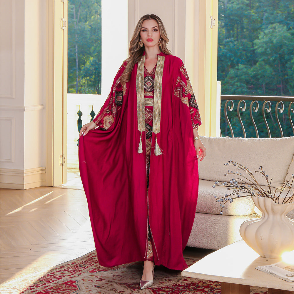 Robe Abaya brodée musulmane du Moyen-Orient Robe de soirée légère de luxe Ensemble de robe deux pièces - EX-STOCK Canada