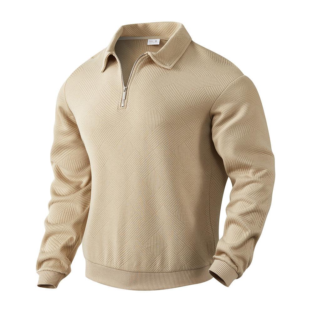 Lapel Jacquard Half-zipper Sweatshirt Fashion Solid Color Long-sleeved Tops For Men Clothing EX-STOCK Canada
