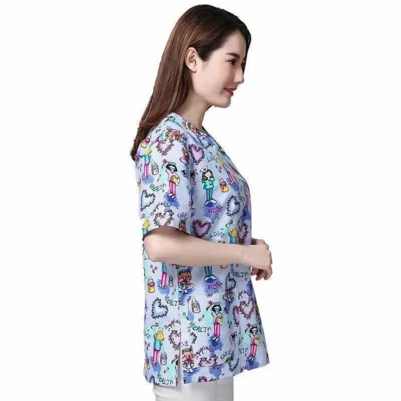 Cartoon Printing Hand Washing Suit Short Sleeve Small Shirt Beautician Pet Hospital Brush Hand Doctor Overalls - EX-STOCK Canada