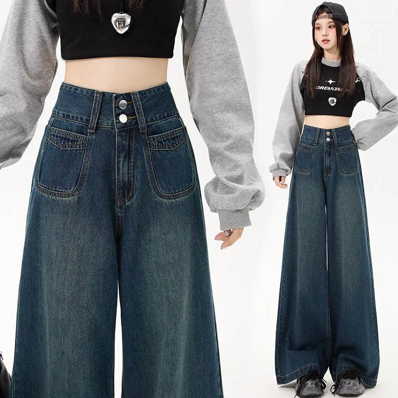 New Simple High Waist Casual Straight-leg Baggy Jeans Pant For Women - EX-STOCK Canada