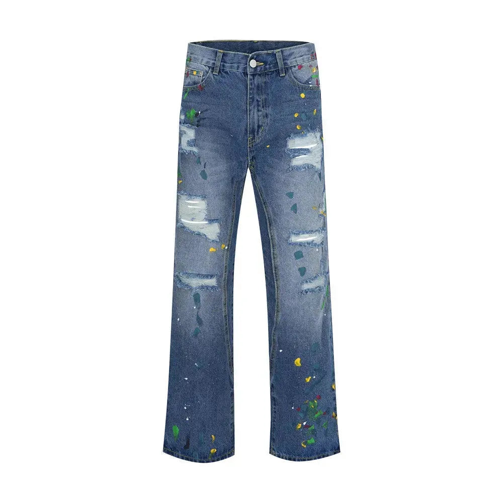 Ripped Paint Wide-leg Denim Trousers For Men Jeans - EX-STOCK CANADA