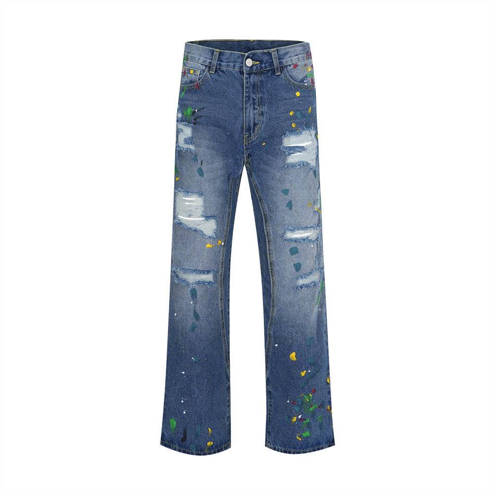 Ripped Paint Wide-leg Denim Trousers For Men Jeans - EX-STOCK Canada