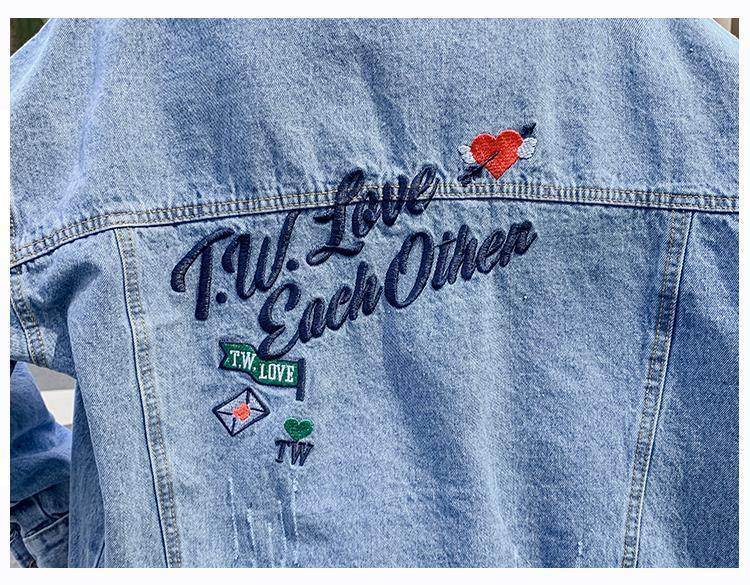 All-match Korean Style Loose Embroidered Denim Jacket Women - EX-STOCK Canada