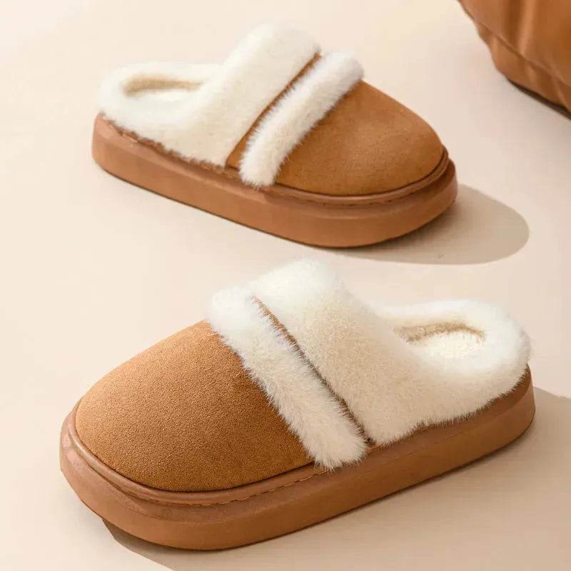 Fashion Warm Cotton Slippers For Women Leisure Thick Bottom Non-slip Plus-velvet House Shoes Winter Bedroom Floor Suede Slipper - EX-STOCK Canada