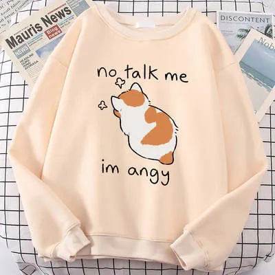 Women Chic Casual No Flattering Cat Print Crew Neck Sweatshirt - EX-STOCK Canada